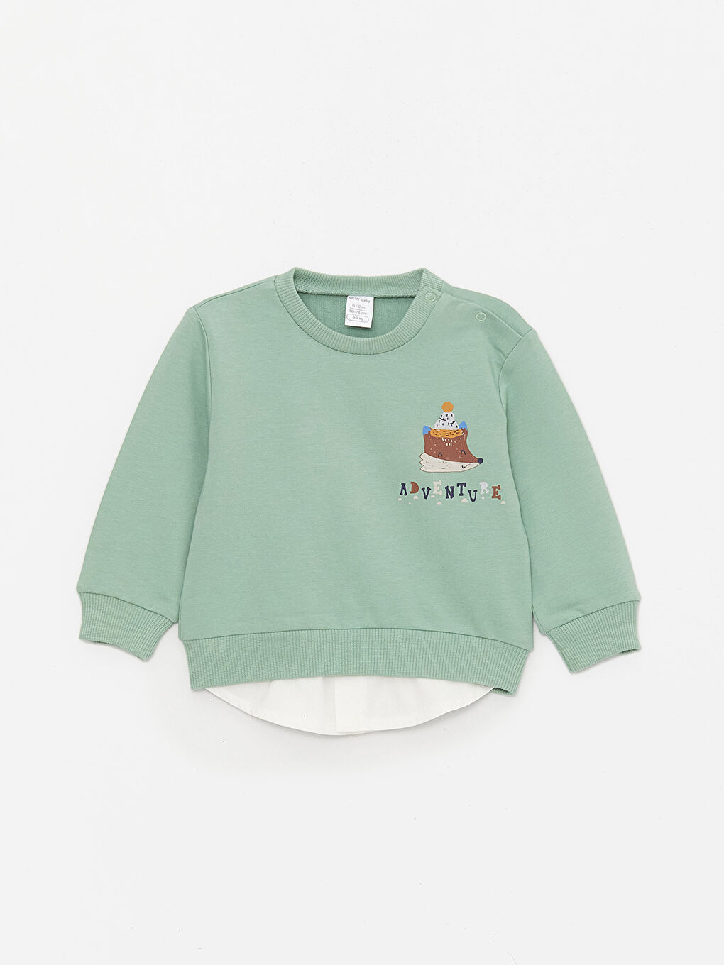 LCW baby Mat Yeşil Bisiklet Yaka Uzun Kollu Baskılı Erkek Bebek Sweatshirt ve Pantolon 2'li - 1