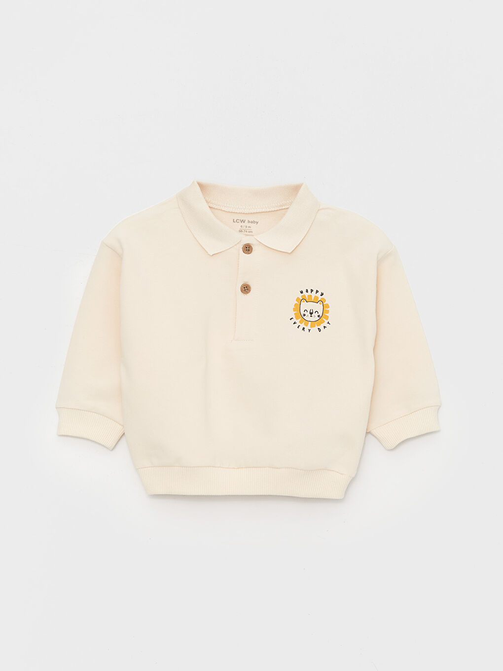 LCW baby Açık Bej Polo Yaka Uzun Kollu Baskılı Erkek Bebek Sweatshirt ve Pantolon 2'li Takım - 1