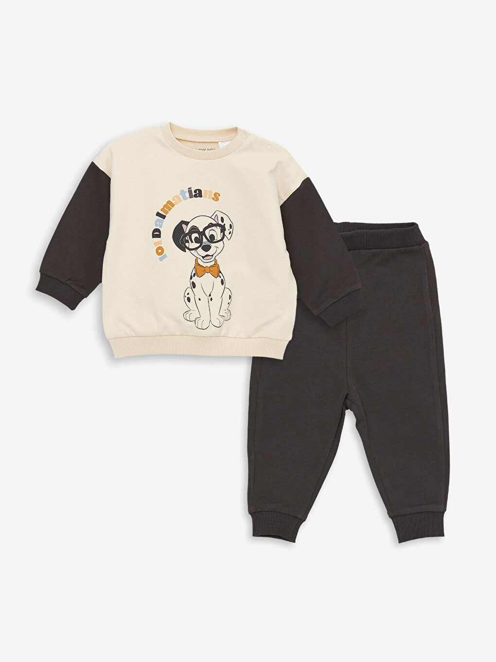 LCW baby Açık Bej Bisiklet Yaka Uzun Kollu Baskılı Erkek Bebek Sweatshirt ve Pantolon 2'li Takım