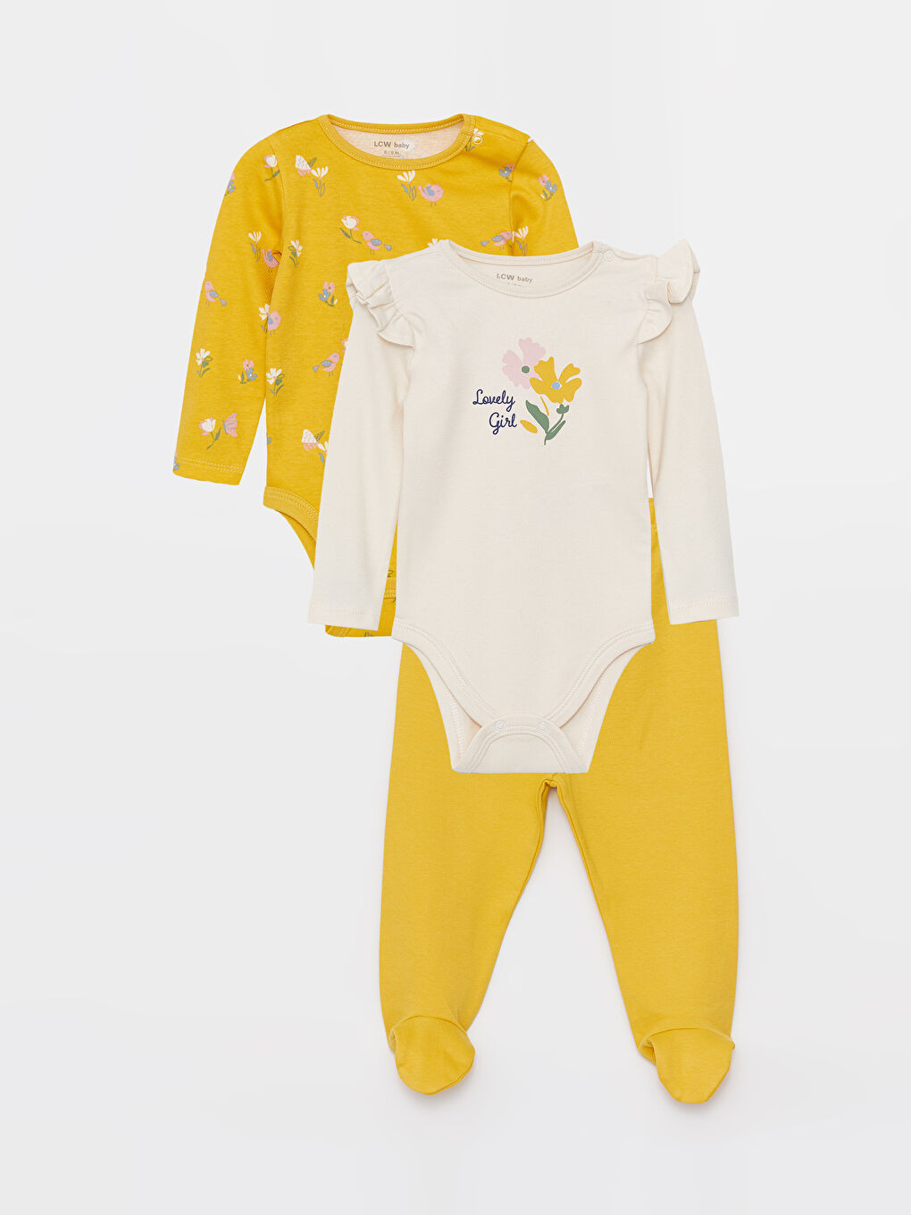 Komplet Bodi sa cvetnim dezenom i pantalone sa drikerima za bebe devojčice, okrugli izrez, dugi rukav