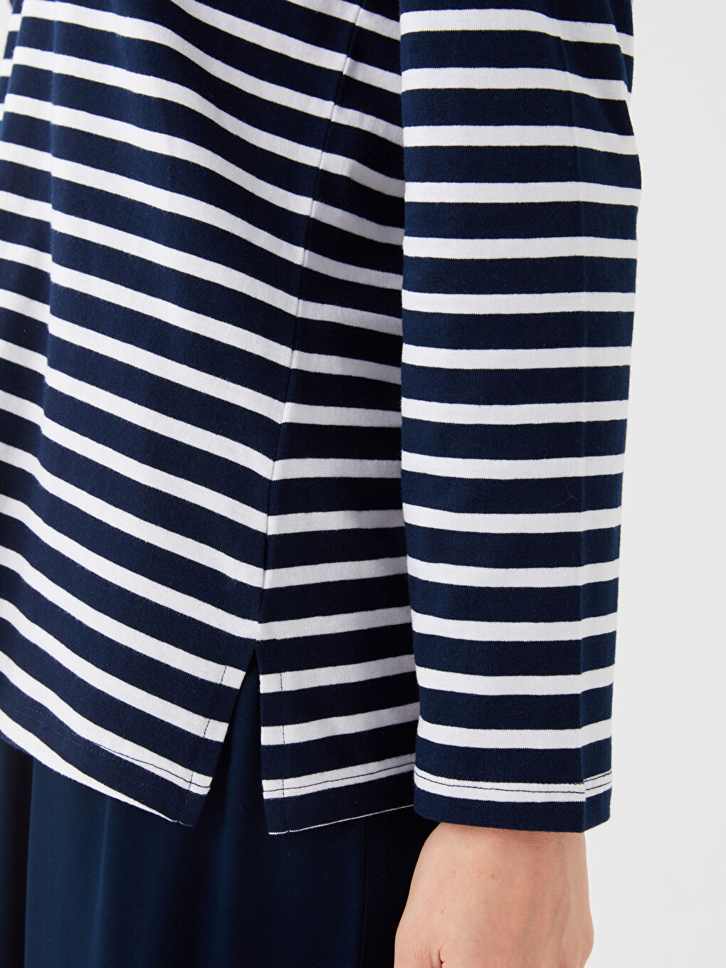 Polo Neck Striped Long Sleeve Women's Sweatshirt-4