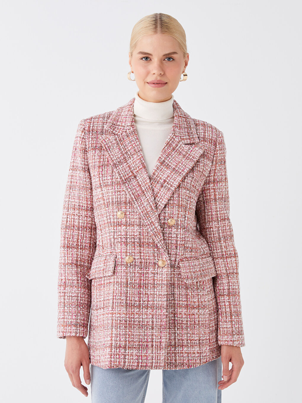 Patterned Long Sleeve Women's Blazer Jacket-1