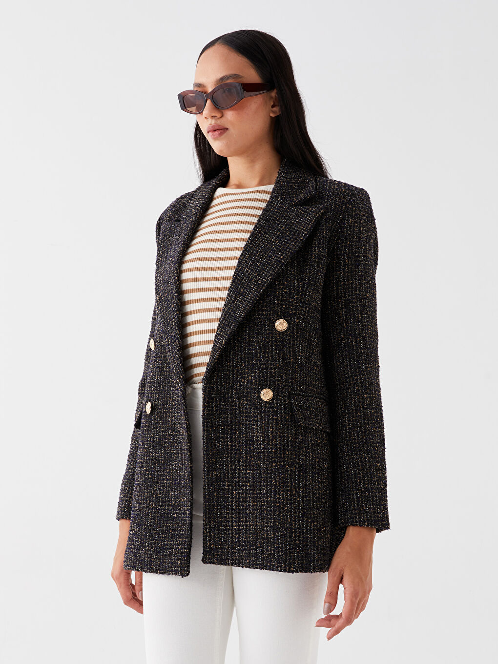 Desenli Uzun Kollu Kadın Blazer Ceket-1