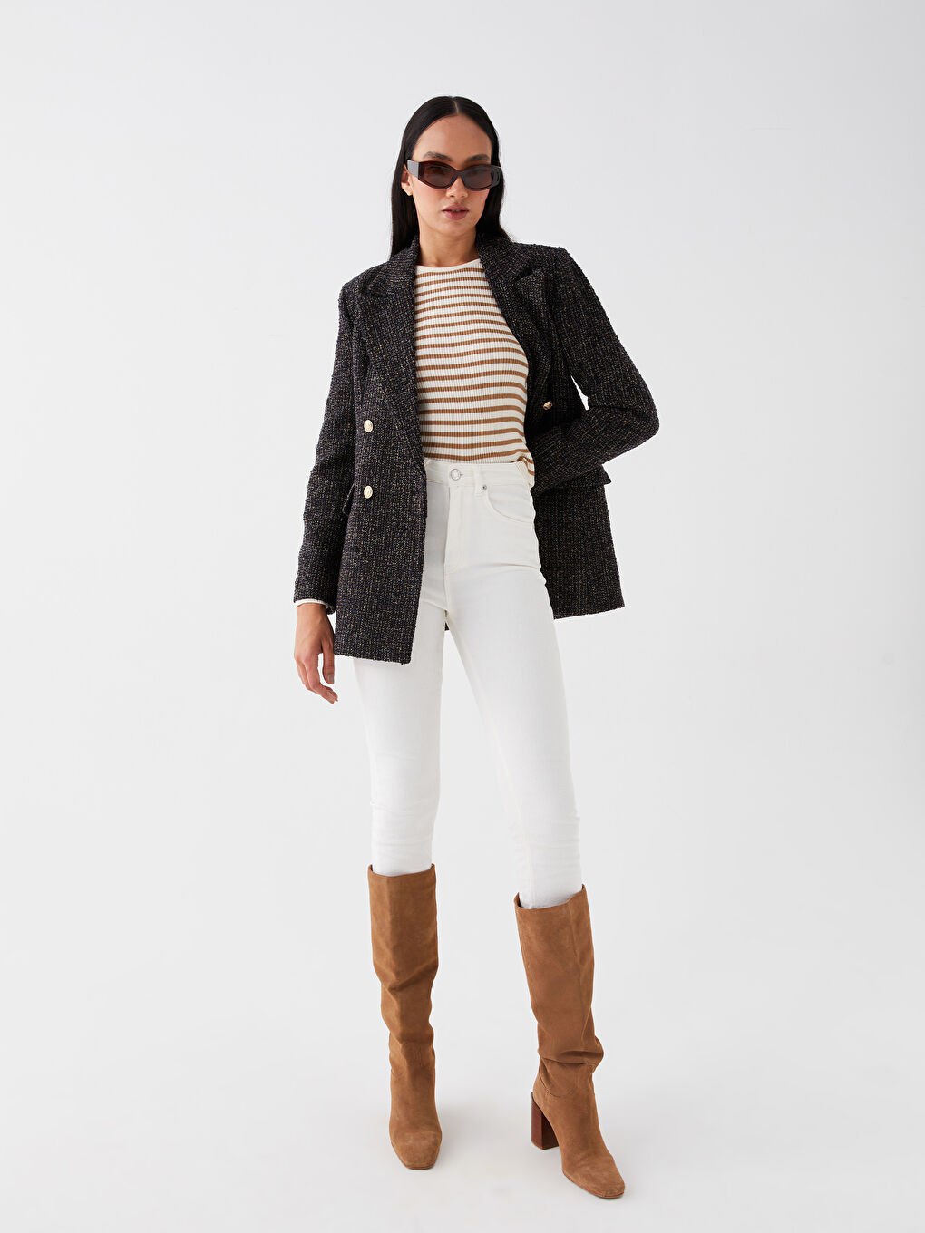 Desenli Uzun Kollu Kadın Blazer Ceket-2