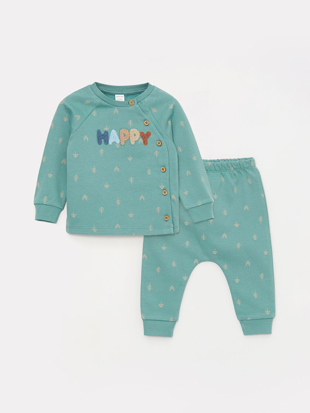 Yeşil Bisiklet Yaka Uzun Kollu Baskılı Erkek Bebek Hırka ve Pantolon 2'li Takım