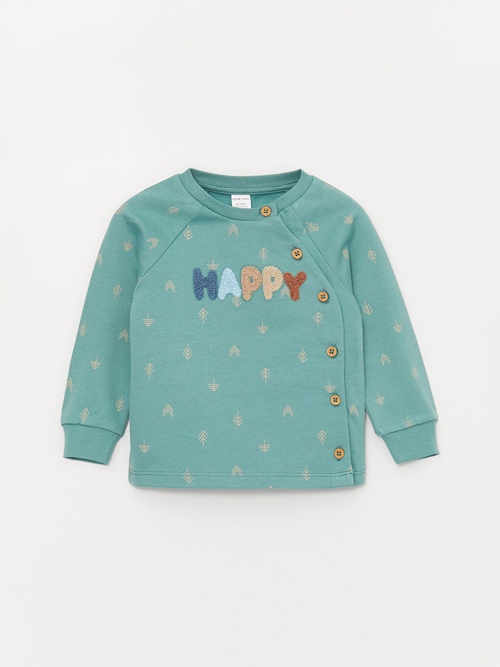 Yeşil Bisiklet Yaka Uzun Kollu Baskılı Erkek Bebek Hırka ve Pantolon 2'li Takım-1