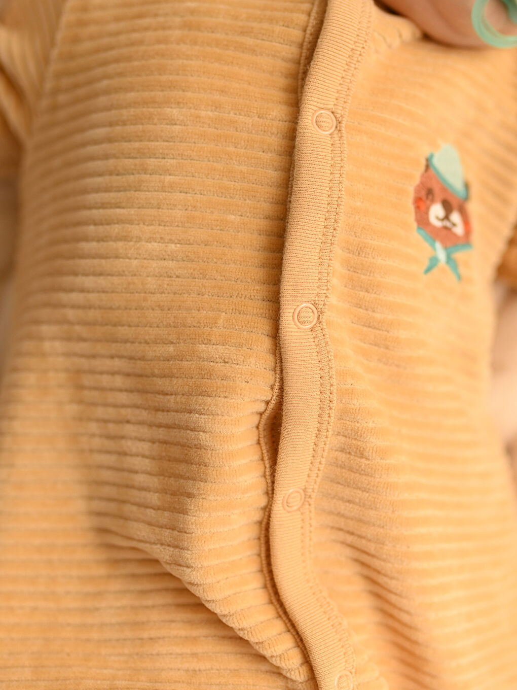 Bej Bisiklet Yaka Uzun Kollu Erkek Bebek Tulum-5