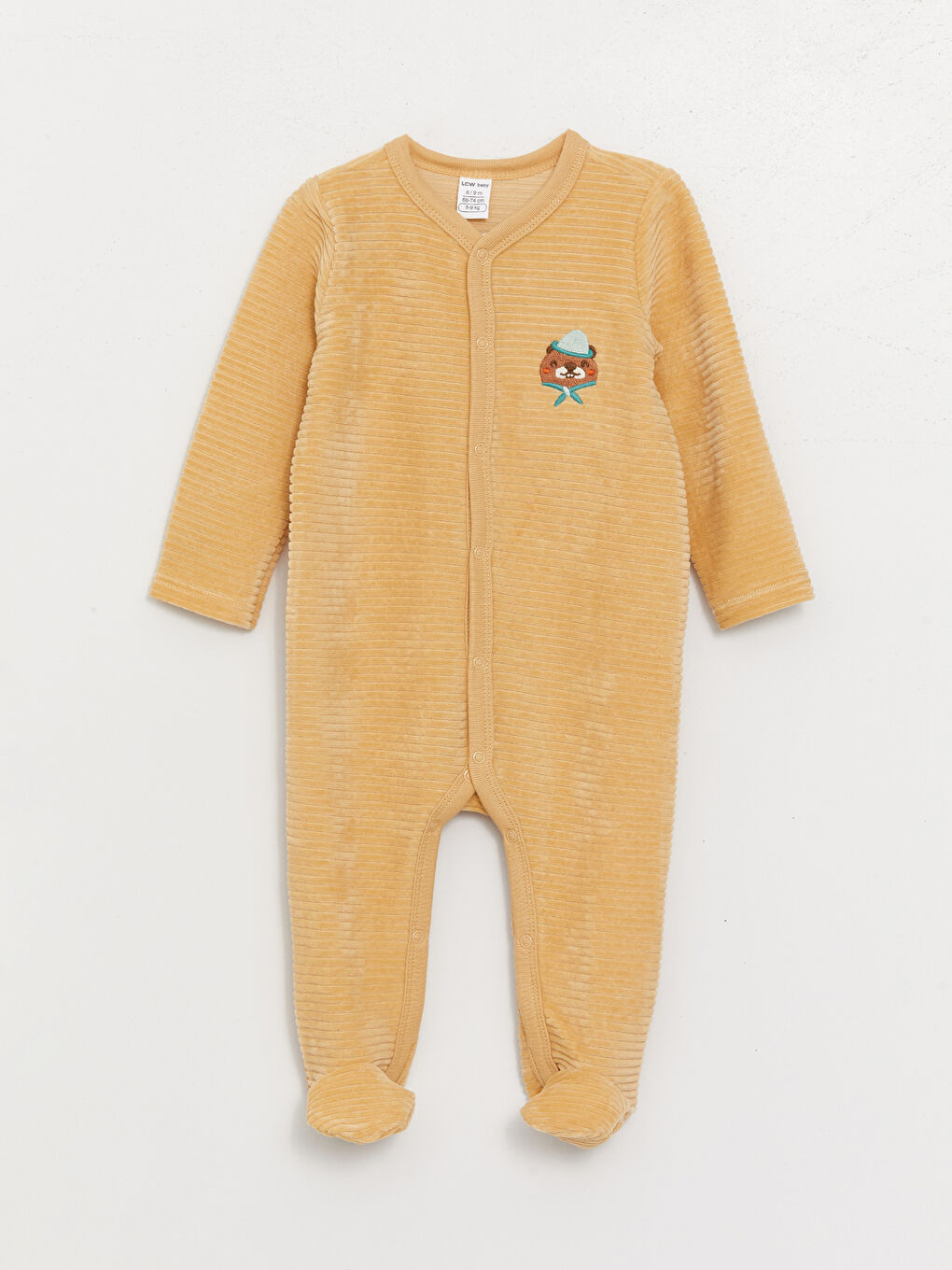 Bej Bisiklet Yaka Uzun Kollu Erkek Bebek Tulum-6