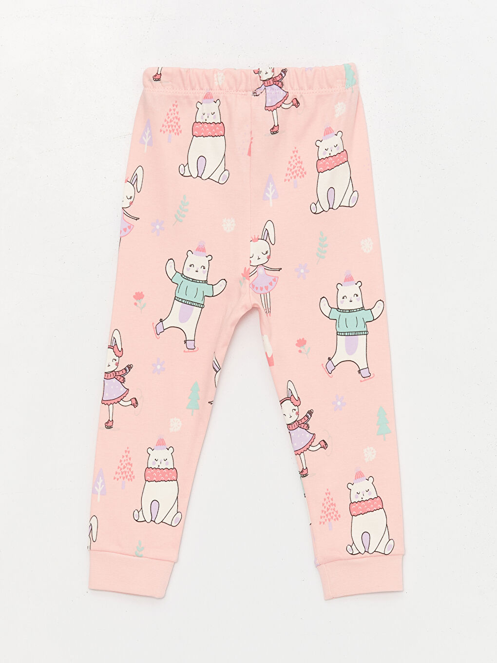 LCW baby Açık Pembe Baskılı Bisiklet Yaka Desenli Uzun Kollu Kız Bebek Pijama Takımı - 6