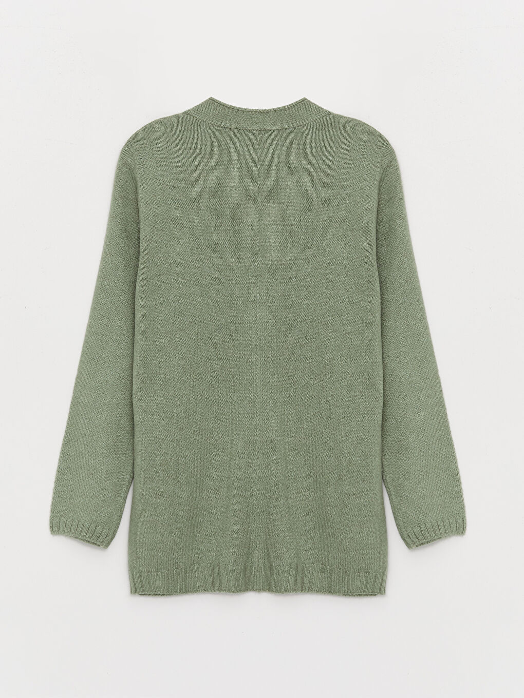 Yeşil V Yaka Kendinden Desenli Uzun Kollu Kadın Triko Hırka-6