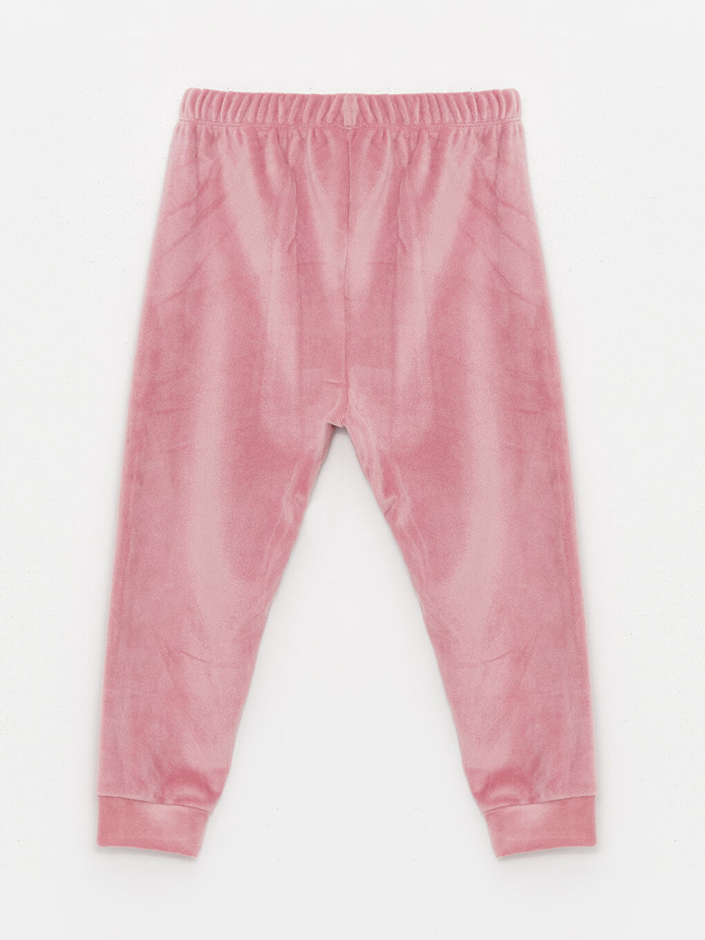 LCW baby Pembe Bisiklet Yaka Uzun Kollu Nakışlı Kadife Kız Bebek Pijama Takımı - 4