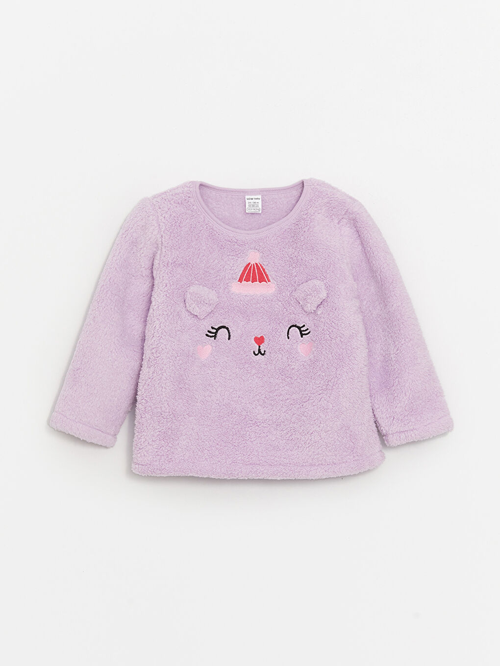 Pidžama komplet za bebe devojčice od pliša sa okruglim izrezom, dugim rukavima i vezenim detaljima-1