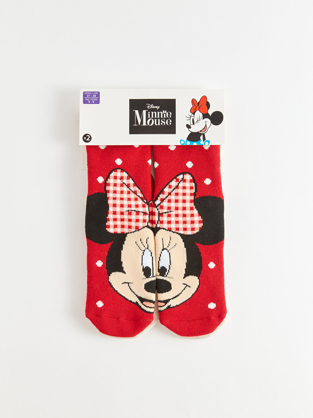Kırmızı Minnie Mouse Desenli Kız Çocuk Havlu Soket Çorap 2'li-2