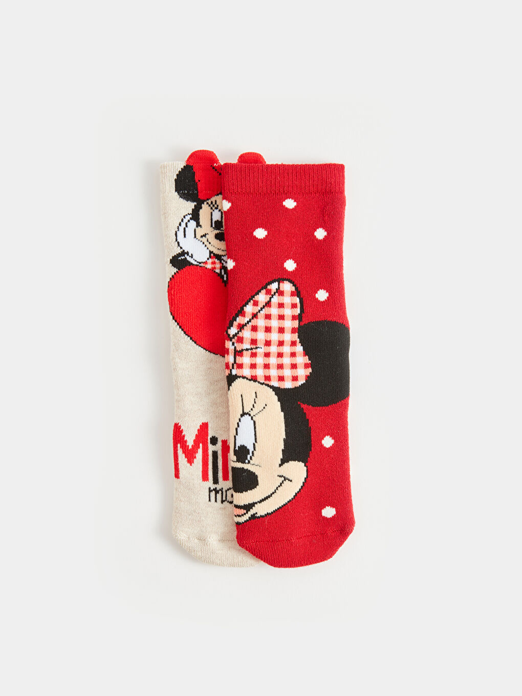 Kırmızı Minnie Mouse Desenli Kız Çocuk Havlu Soket Çorap 2'li-1