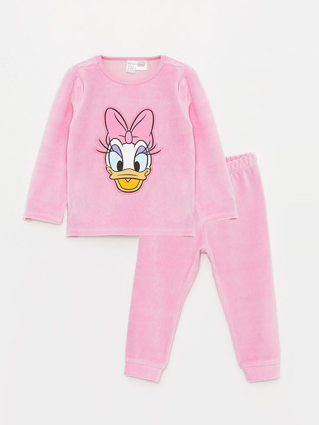 LCW baby Pembe Leylak Bisiklet Yaka Uzun Kollu Daisy Duck Baskılı Kız Bebek Pijama Takım