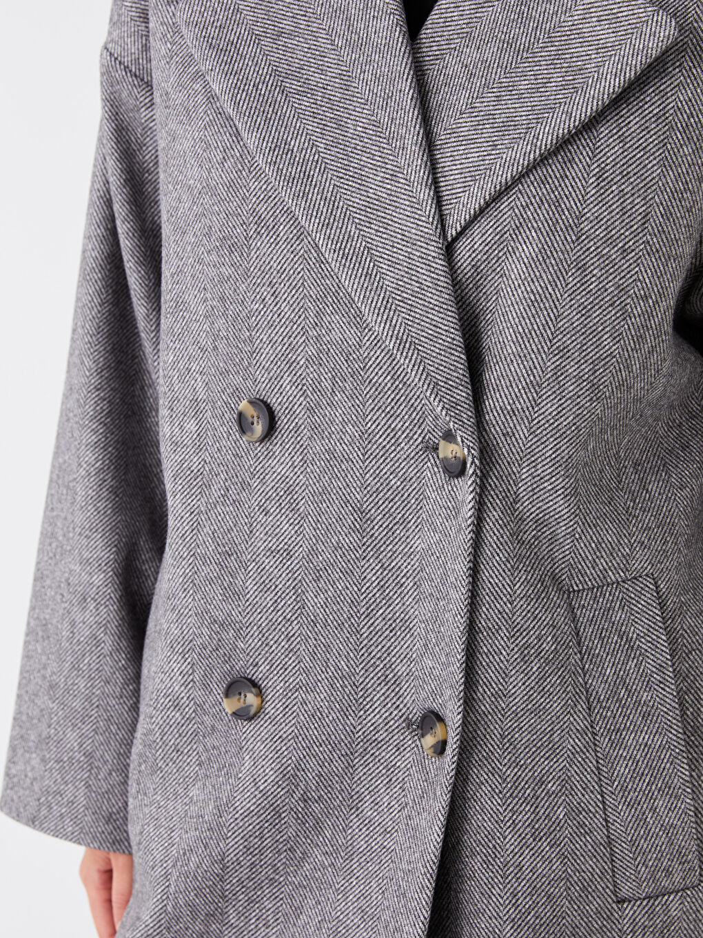 Antrasit Ceket Yaka Desenli Kadın Kaşe Kaban-3