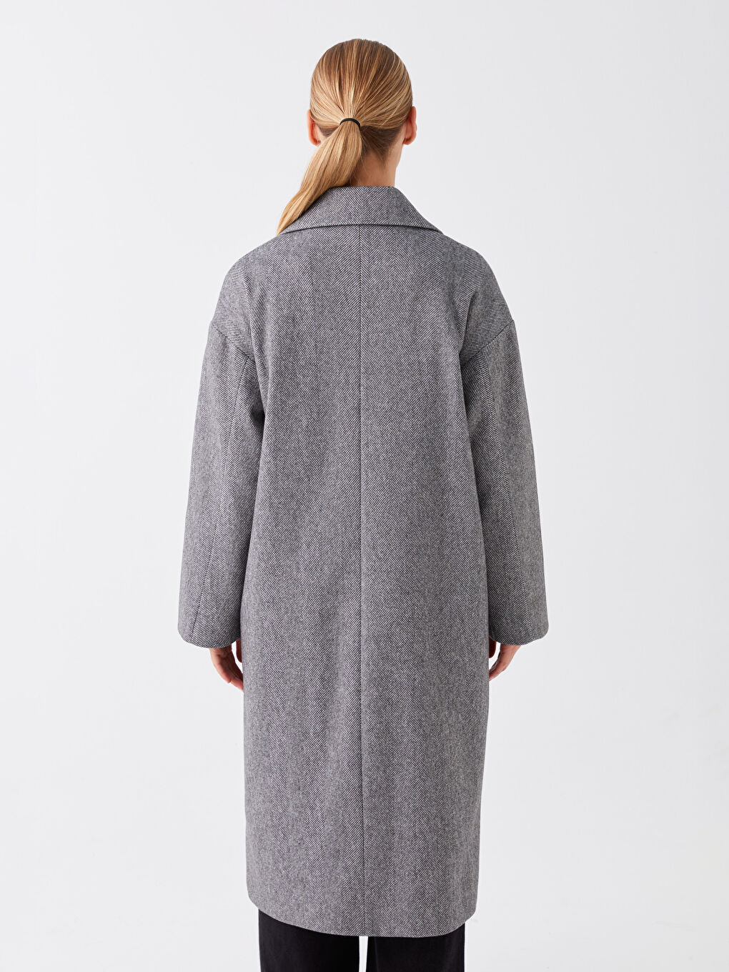 Antrasit Ceket Yaka Desenli Kadın Kaşe Kaban-5