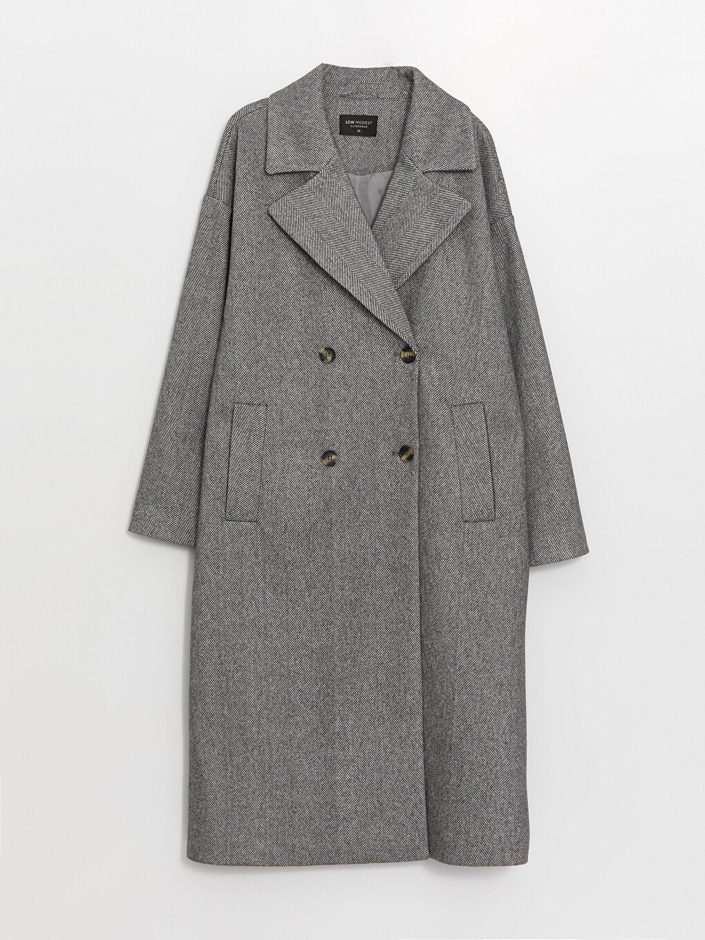 Antrasit Ceket Yaka Desenli Kadın Kaşe Kaban-6