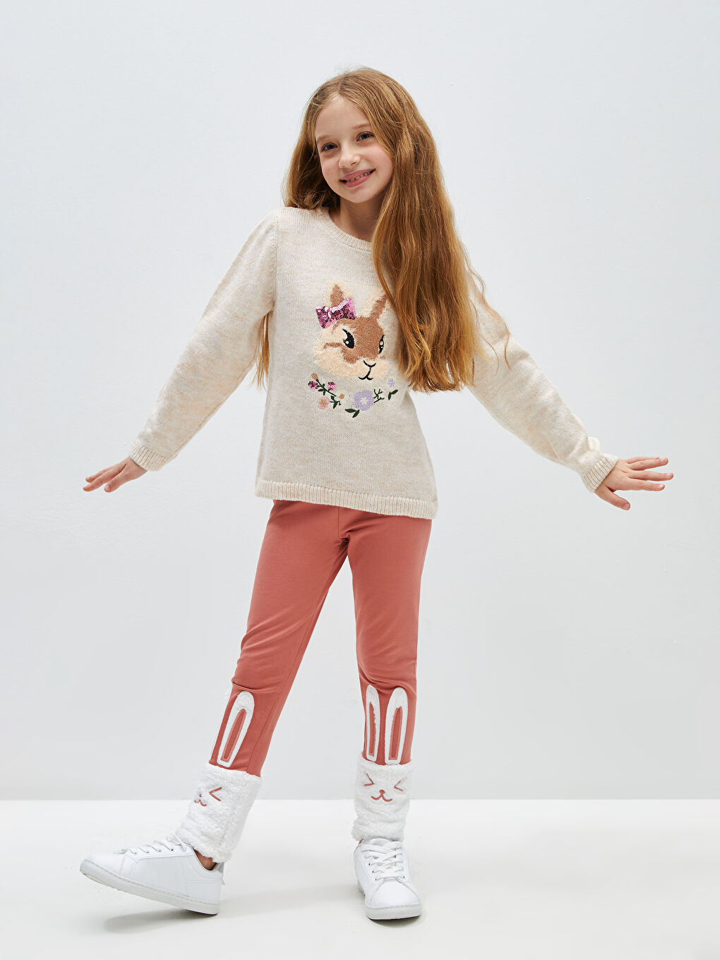 Embroidered Girls' Tights with Elastic Waistband -W3BI76Z4-GSD