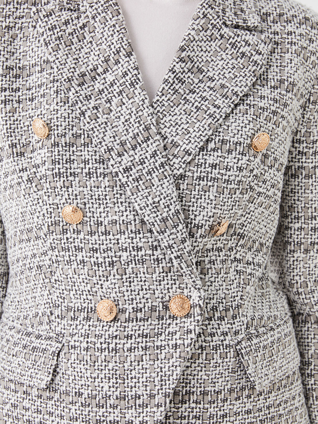 LC Waikiki Plaid Long Sleeve Tweed Women's Blazer Jacket -W3BI81Z8-LKX
