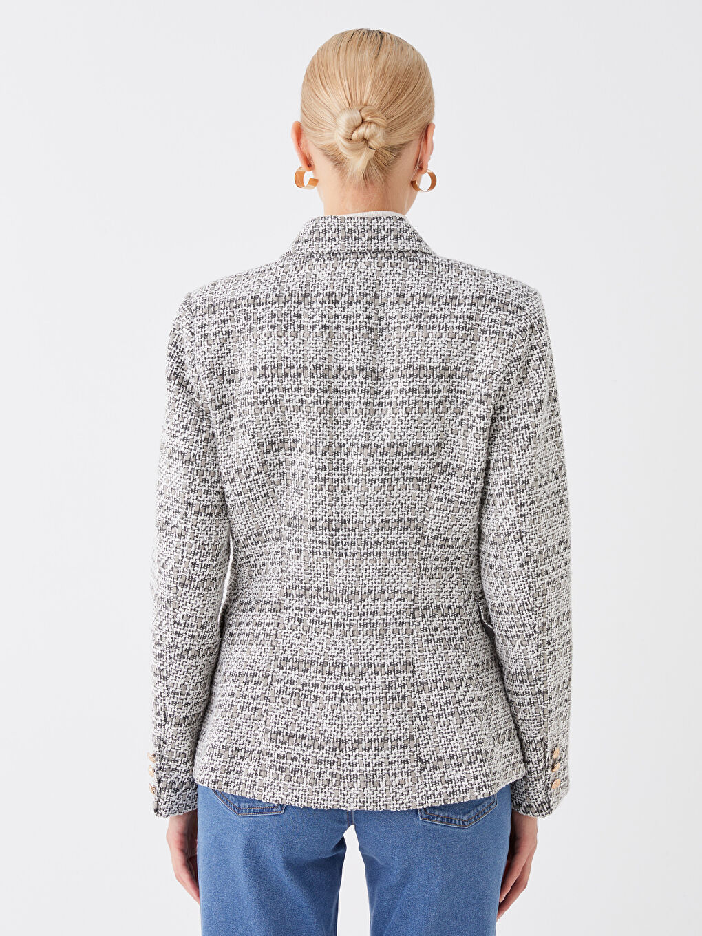 LC Waikiki Plaid Long Sleeve Tweed Women's Blazer Jacket -W3BI81Z8-LKX