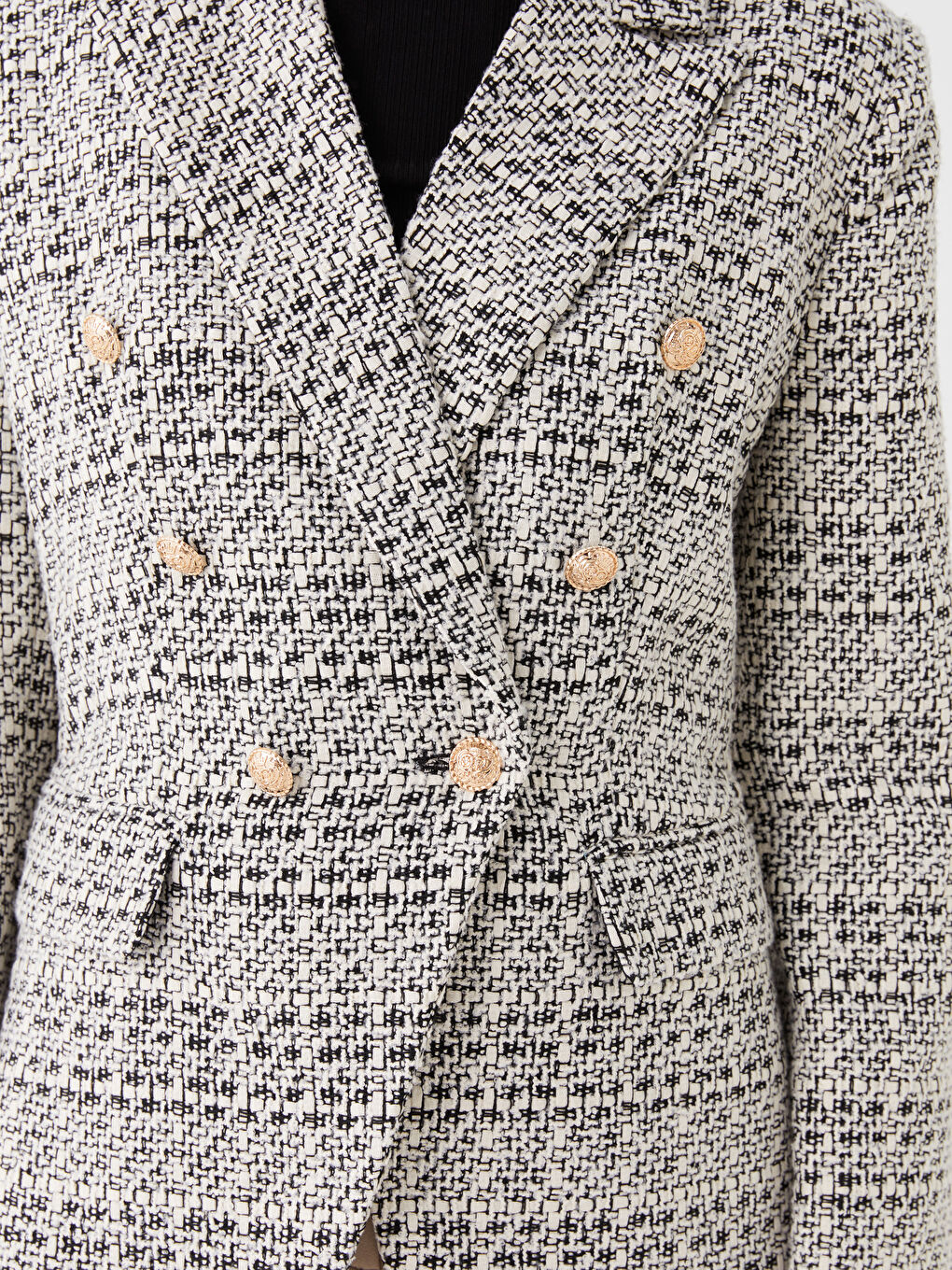 Veste Blazer en Tweed à Manches Longues Écossais pour Femmes-3