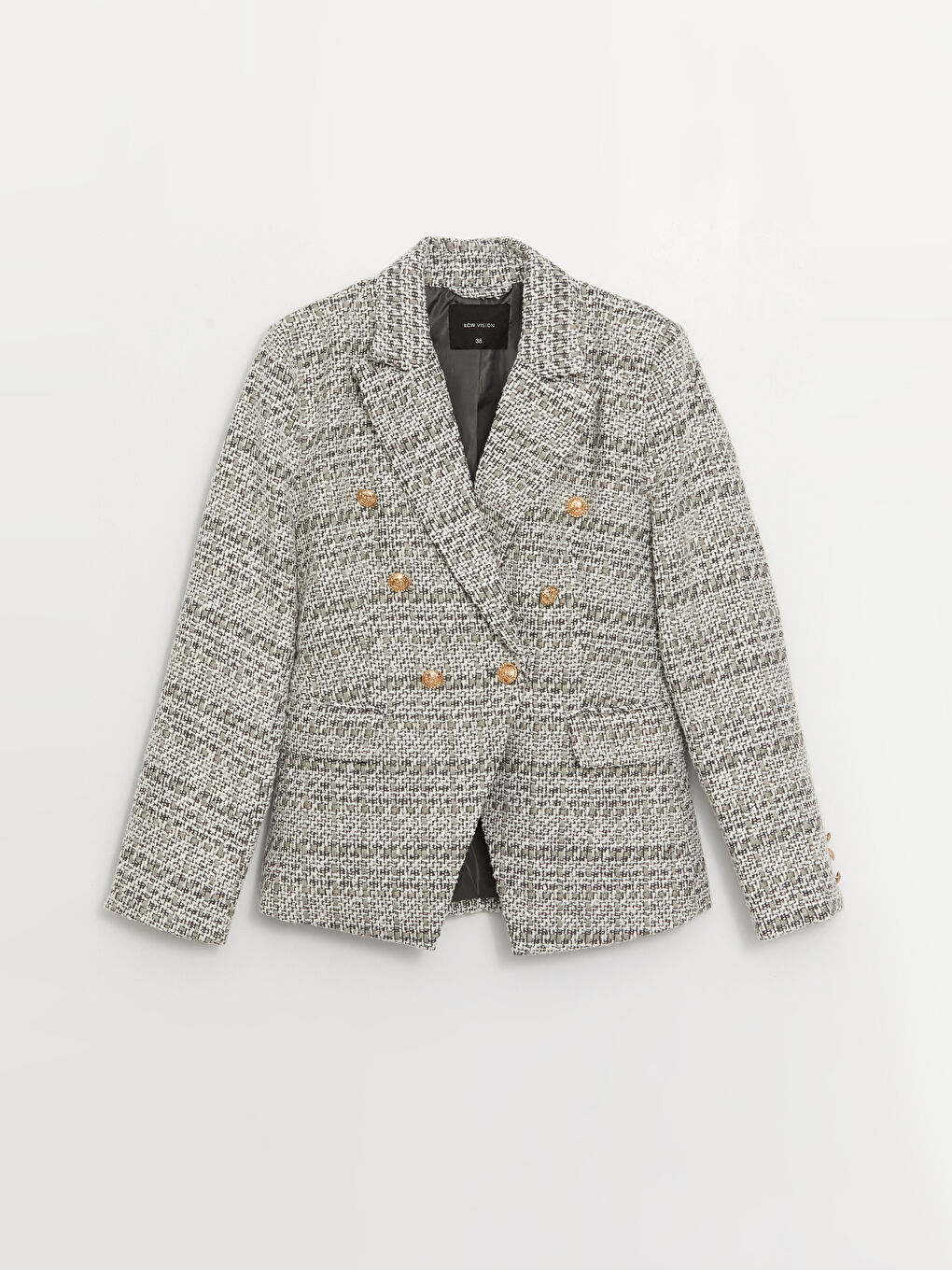 Veste Blazer en Tweed à Manches Longues Écossais pour Femmes-5