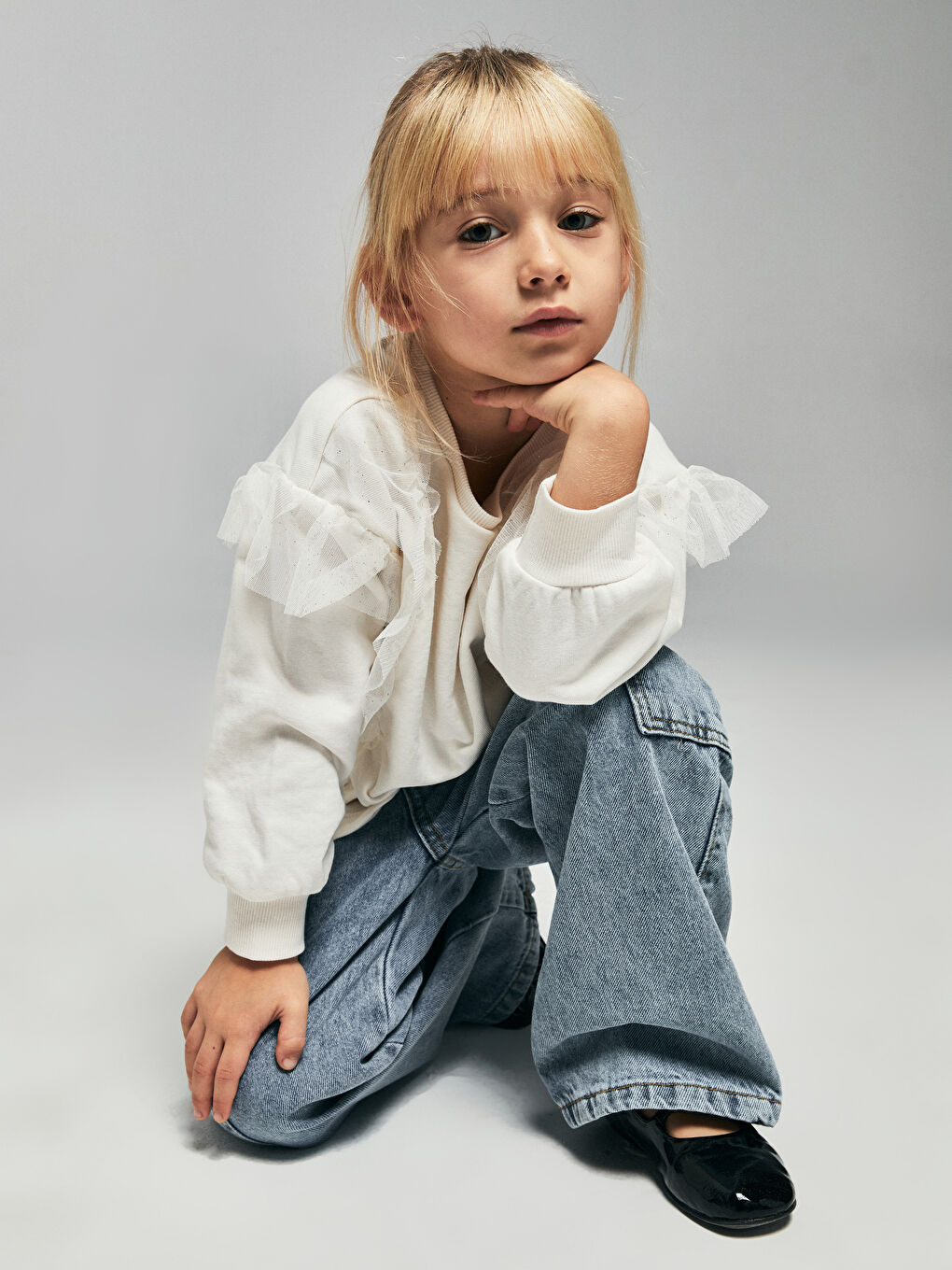 LCW Kids Rundhalsausschnitt Langarm Sweatshirt für Mädchen -W3BI92Z4-FDV