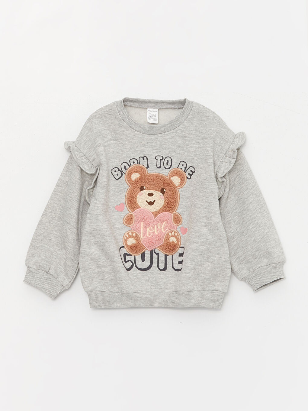 LCW baby Gri Melanj Bisiklet Yaka Baskılı Kız Bebek Sweatshirt