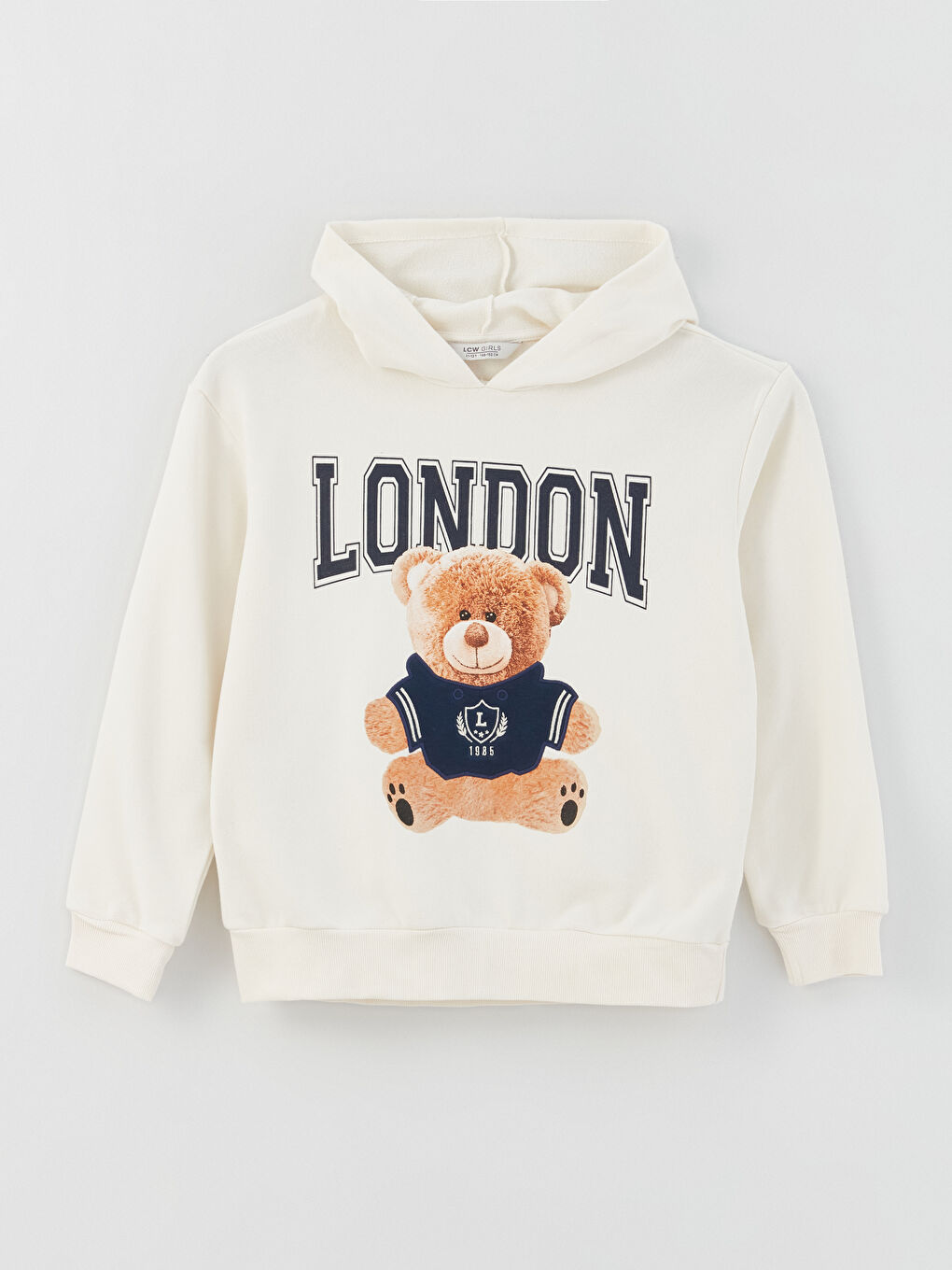 Ekru Baskılı Uzun Kollu Kız Çocuk Hoodie-2
