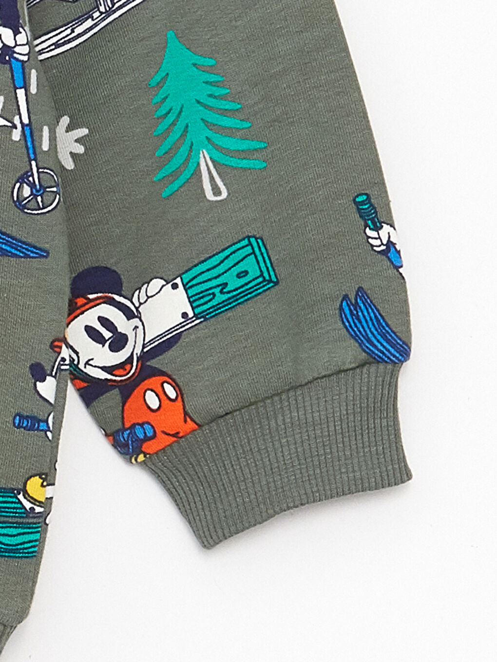 LCW baby Haki Bisiklet Yaka Uzun Kollu Mickey Mouse Baskılı Erkek Bebek Sweatshirt ve Eşofman Altı - 4