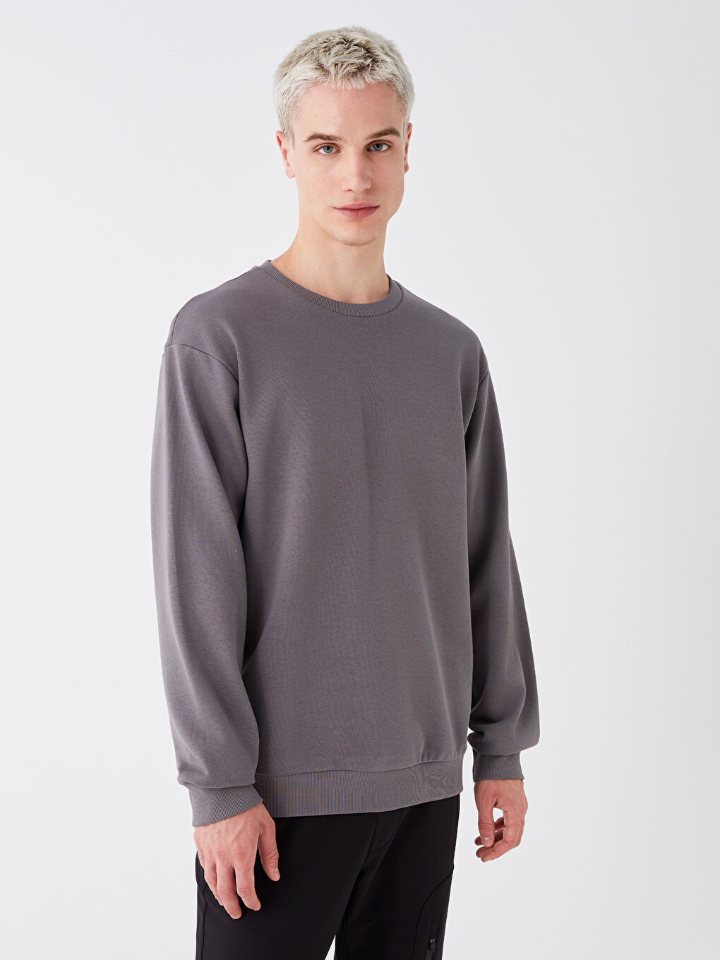 XSIDE Karbon Oversize Bisiklet Yaka Uzun Kollu Erkek Sweatshirt - 1