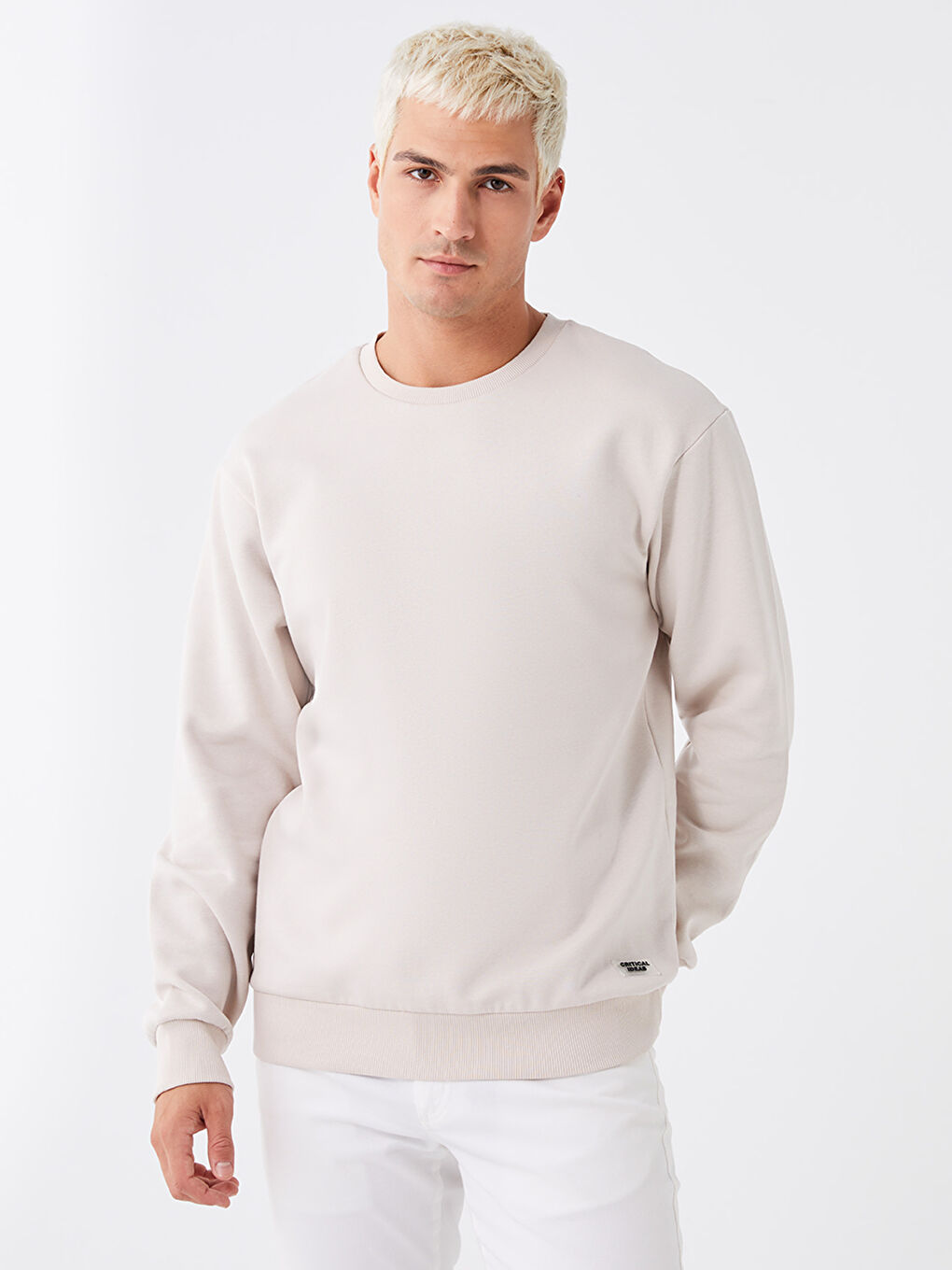 XSIDE Bej Oversize Bisiklet Yaka Uzun Kollu Erkek Sweatshirt - 1