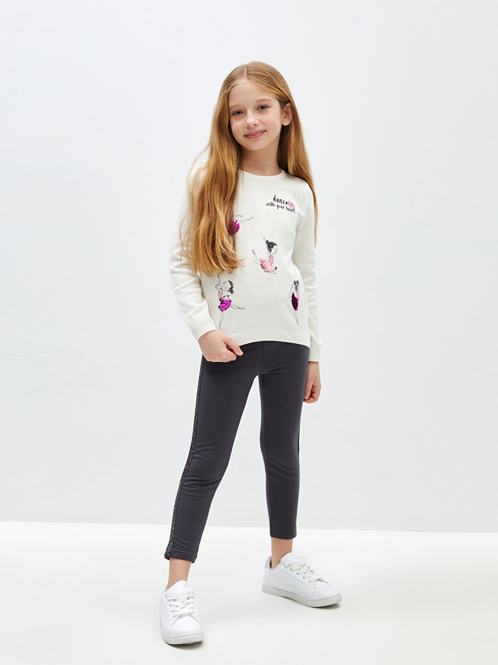 Gri Beli Lastikli Kız Çocuk Uzun Tayt-1