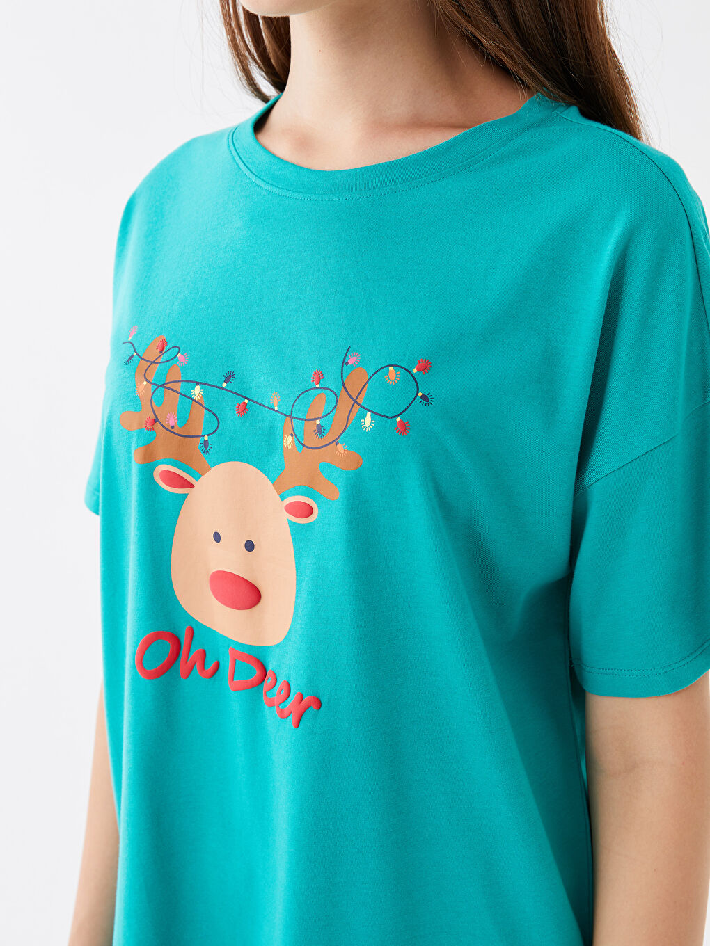 Bisiklet Yaka Yılbaşı Temalı Kısa Kollu Kadın Şortlu Pijama Takımı-2