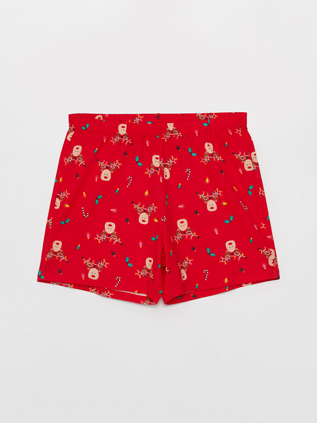 Bisiklet Yaka Yılbaşı Temalı Kısa Kollu Kadın Şortlu Pijama Takımı-7