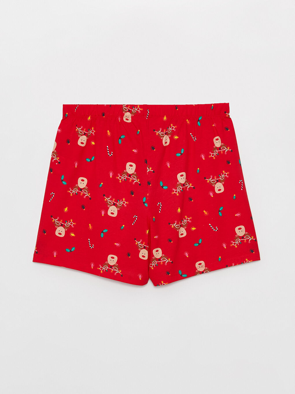 Bisiklet Yaka Yılbaşı Temalı Kısa Kollu Kadın Şortlu Pijama Takımı-8