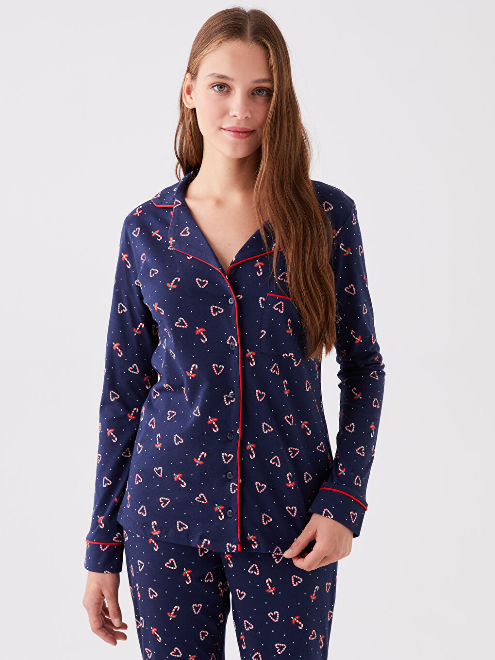 Shirt Neck New Year Themed Long Sleeve Women's Pajama Set-2