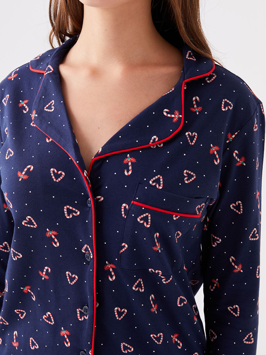 Shirt Neck New Year Themed Long Sleeve Women's Pajama Set-3
