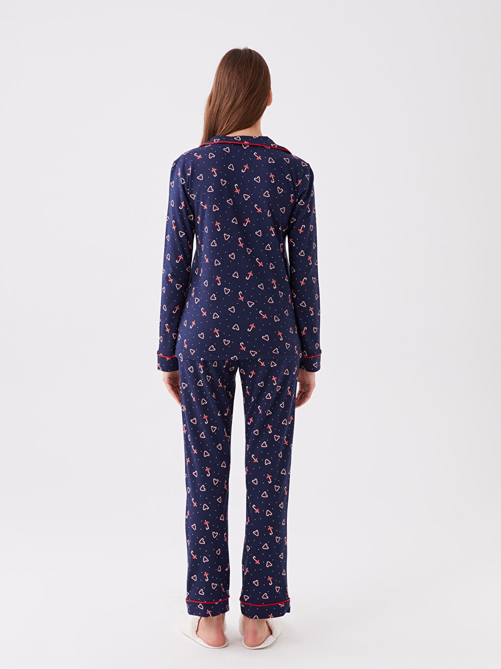 Shirt Neck New Year Themed Long Sleeve Women's Pajama Set-4