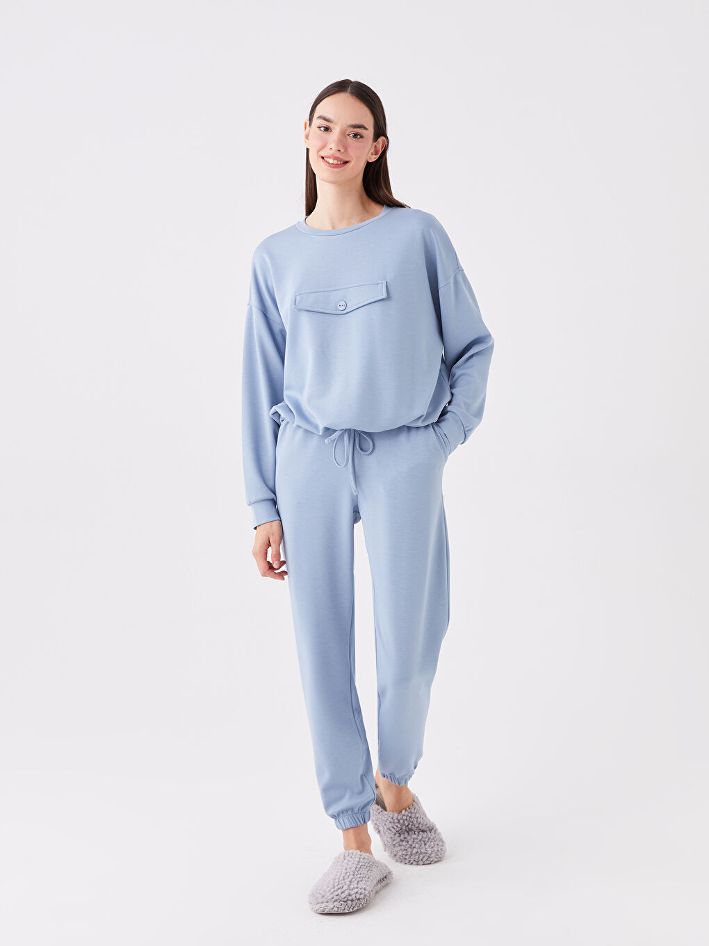 Mavi Kadın Beli Lastikli Düz Jogger Pijama Altı-1