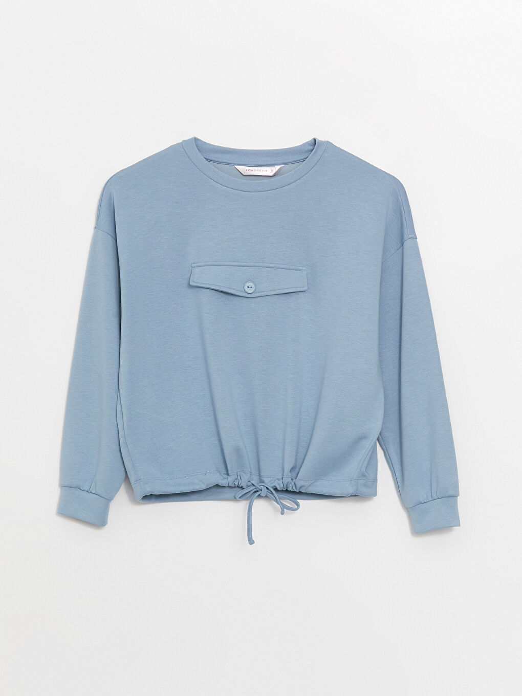 Mavi Bisiklet Yaka Düz Uzun Kollu Oversize Kadın Pijama Üst-5