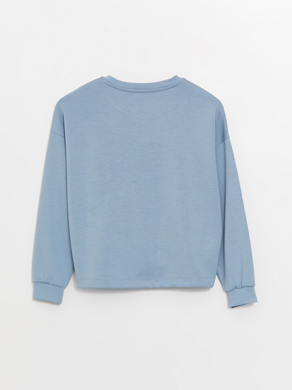 Mavi Bisiklet Yaka Düz Uzun Kollu Oversize Kadın Pijama Üst-6