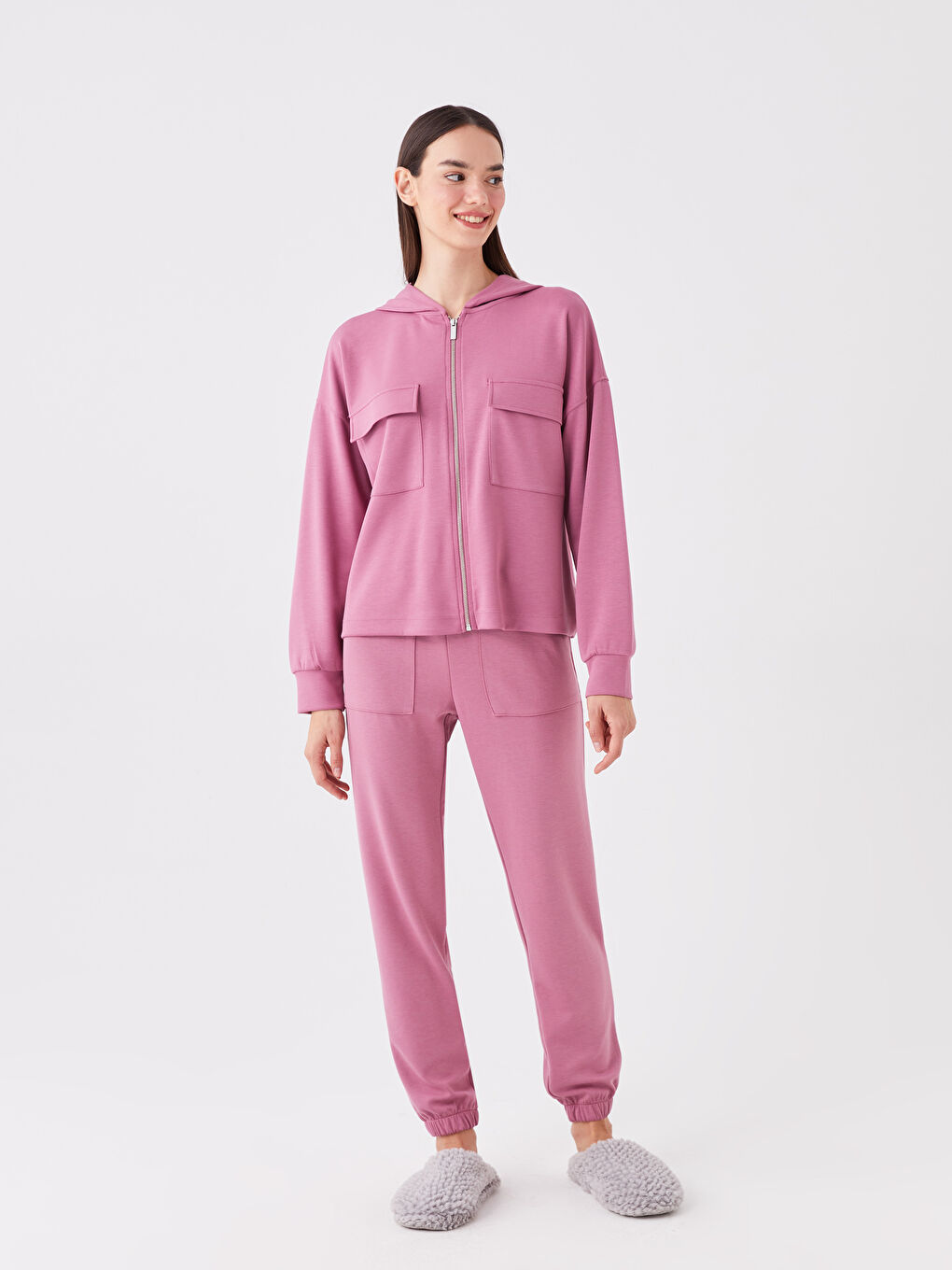 Women's Elasticated Waist Plain Jogger Pyjama Bottoms-1