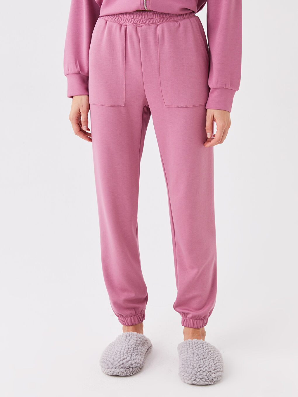 Women's Elasticated Waist Plain Jogger Pyjama Bottoms-2