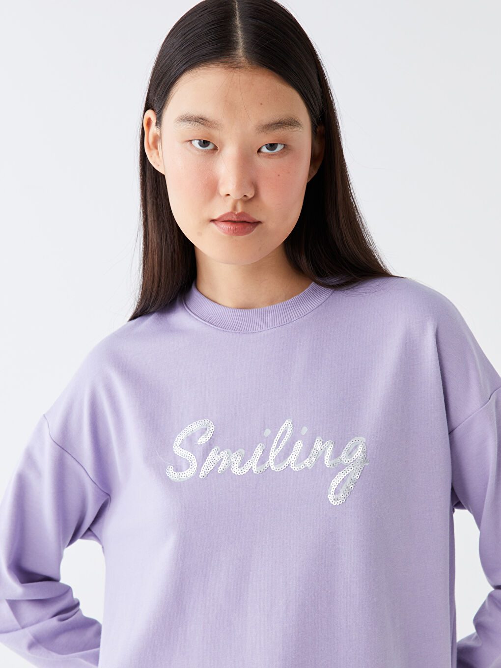 Crew Neck Printed Long Sleeve Oversize Women's Sweatshirt Tunic-1