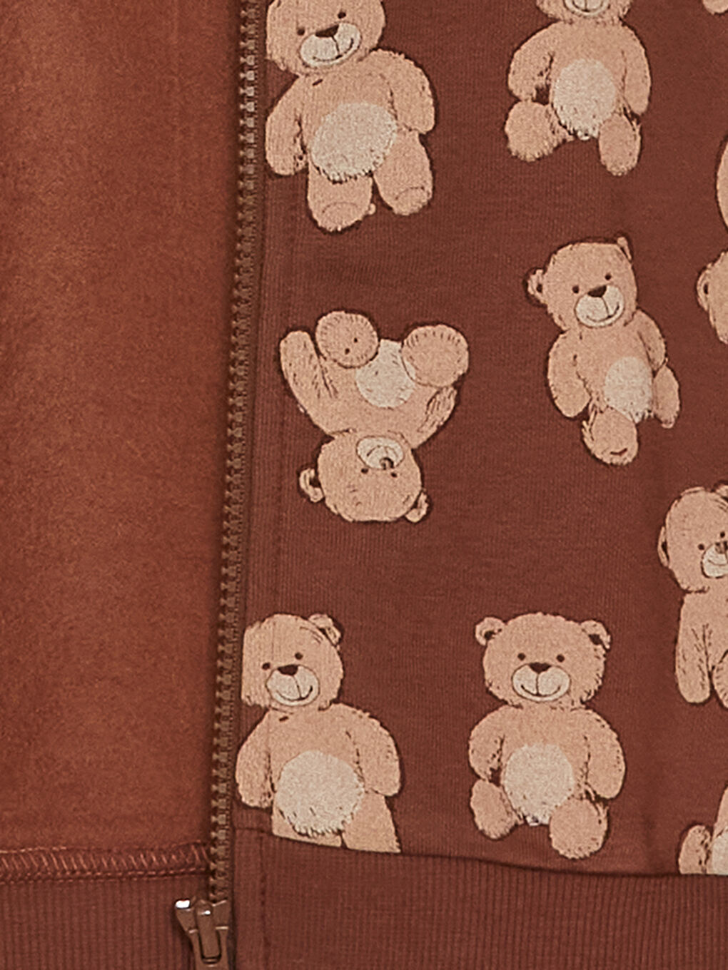 Kahverengi Kapüşonlu Uzun Kollu Baskılı Kız Bebek Fermuarlı Sweatshirt-4