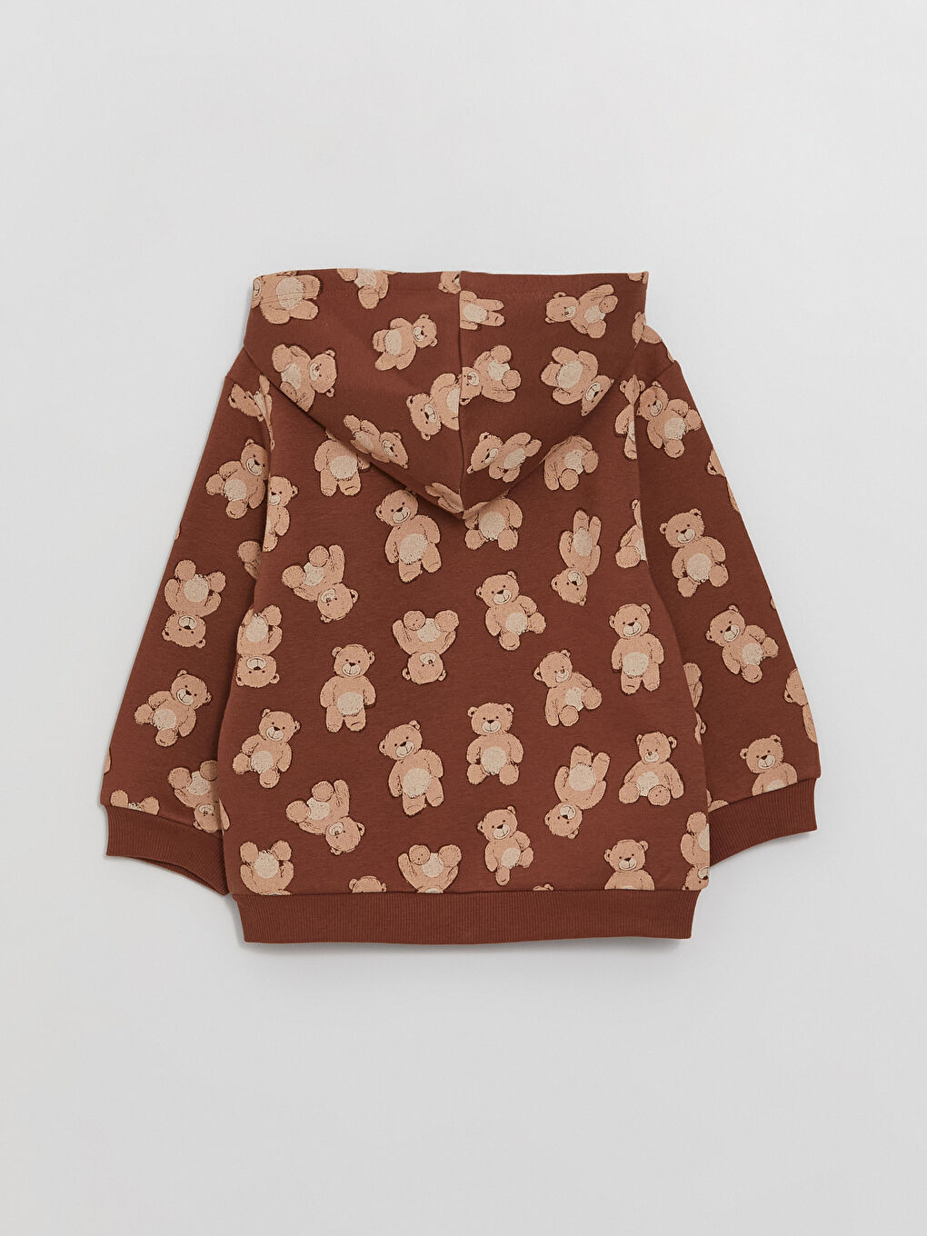 Kahverengi Kapüşonlu Uzun Kollu Baskılı Kız Bebek Fermuarlı Sweatshirt-5