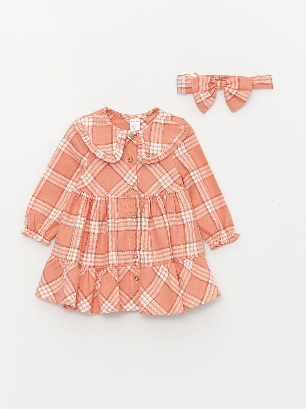 Платье для малышки с воротником Бебе и длинным рукавом + повязка для волос, комплект из 2 предметов