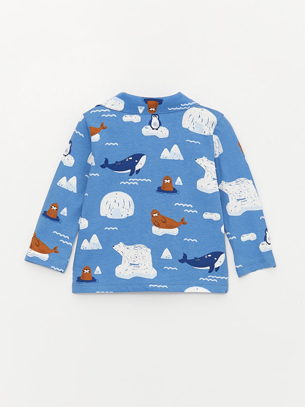 Mavi Polo Yaka Uzun Kollu Baskılı Erkek Bebek Pijama Takımı-2